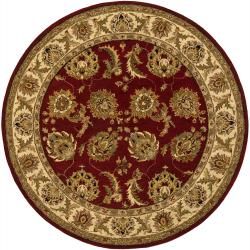 Hand tufted Mandara Red/ivory/gold Floral Wool Rug (79 Round)