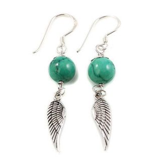 turquoise and silver angel wing earrings by charlotte's web