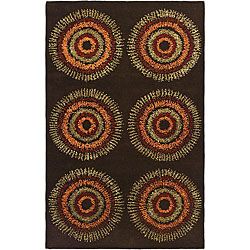 Handmade Deco Explosions Brown/ Multi N. Z. Wool Rug (76 X 96)