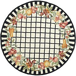 Hand hooked Harvest Ivory/ Black Wool Rug (56 Round)