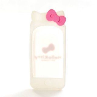 Hello Kitty 3D Ears Pink Bowknot Soft Silicone Case Cover Skin for iPhone 4 White 