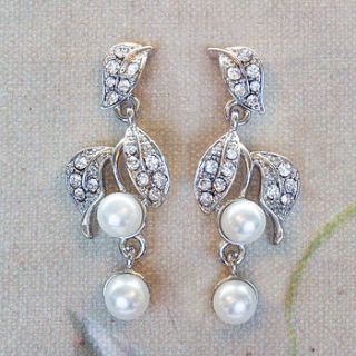 tippi crystal leaf and pearl earrings by anusha