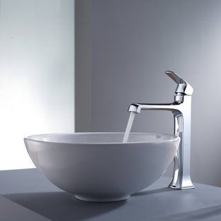 Kraus Bathroom Combo Set White Round Ceramic Sink/decorum Faucet