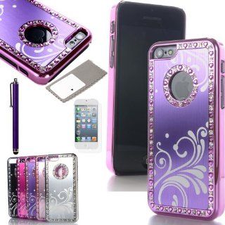 ATC Masione(TM) Deluxe Chrome Bling Crystal Rhinestone Decorative Pattern Hard Case Skin Cover for Apple iPhone 5C with Sreen Protector and Stylus (Purple) Cell Phones & Accessories