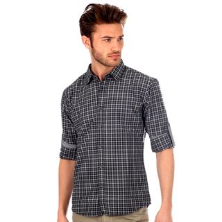 191 Unlimited Mens Slim Fit Plaid Woven Shirt In Charcoal