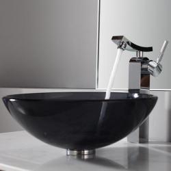 Kraus Bathroom Combo Set Clear Black Glass Vessel Sink/unicus Faucet