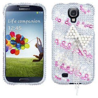 Fits Samsung I337 I9500 Galaxy S 4 Hard Plastic Snap on Cover Pink Bow Chain Premium 3D Diamond AT&T Cell Phones & Accessories