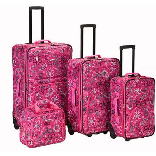 Rockland Deluxe Pink Bandana Expandable 4 piece Expandable Luggage Set