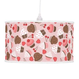 Cute Pink Cupcakes, Hearts And Cherries Pattern Ceiling Lamps