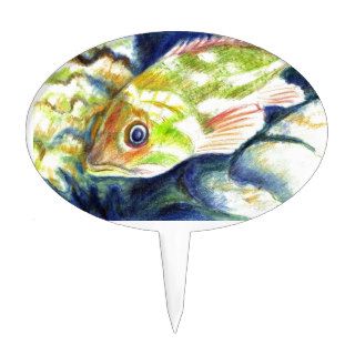 Grouper   Watercolor Pencil Drawing Cake Toppers