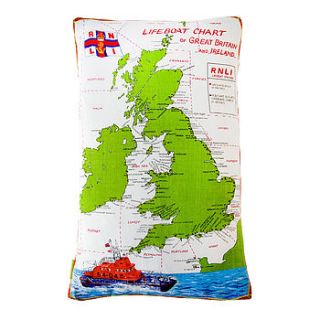 upcycled vintage cushion lifeboat uk map by hunted and stuffed