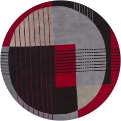 Hand tufted Mandara Red New Zealand Wool Geometric Rug (79 Round)
