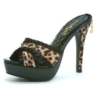 5 Inch Platform Shoes Sexy Slip On Shoes Satin Leopard Mule With Ruffled Trim Pe Sandals Shoes