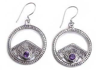 Amethyst dangle earrings, 'Balinese Moon' Jewelry