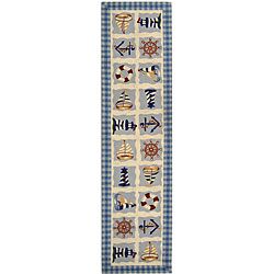 Hand hooked Sailor Ivory Wool Runner (26 X 6)