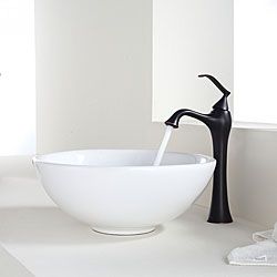 Kraus Bathroom Combo Set White Round Ceramic Sink And Ventus Faucet