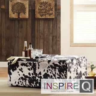 Inspire Q Montrose Black   White Faux Cow Hide Modern Storage Ottoman