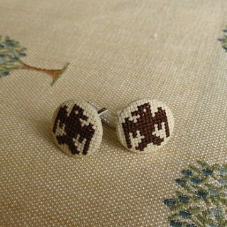 cross stitch eagle cufflinks by handstitched with love