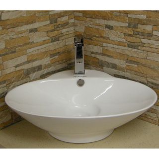Oval Vitreous china White Vessel Sink