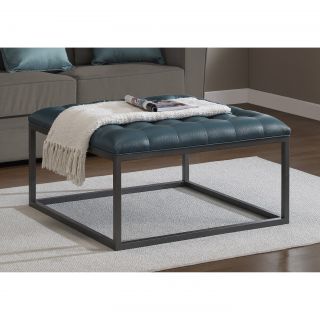 Healy Teal Leather Tufted Ottoman