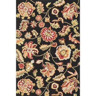 Hand hooked Peony Black Floral Rug (36 X 56)