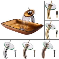 Kraus Golden Pearl Rectangular Vessel Sink/ Waterfall Faucet