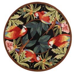Hand hooked Parrots Black Wool Rug (5 6 Round)