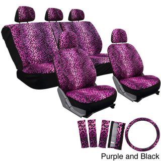 Oxgord Velour Leopard / Cheetah Seat Covers 17 piece Set Spotted Safari For Low Back Bucket Seats
