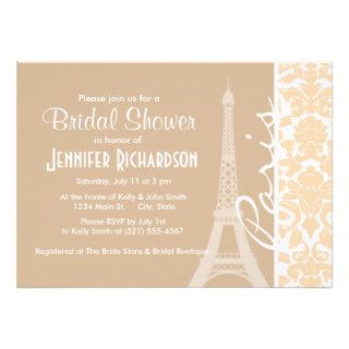 Paris; Bisque Color Damask Pattern Invitation