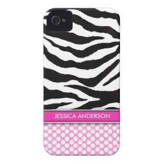 Pink Polka Dot Zebra Stripe iPhone 4 Case Mate