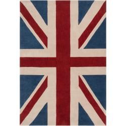 Hand tufted Contemporary Union Jack Red Pipefish Abstract Rug (36 X 56)
