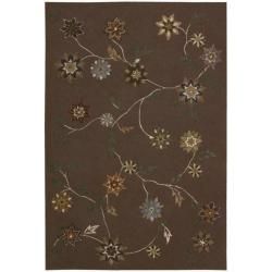 Nourison Floral pattern Hand tufted Contours Brown Rug (73 X 93)