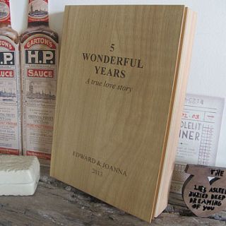 personalised wood slab journal by ginger rose