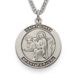 St. Luke , Patron Of Doctors & Surgeons, .925 Sterling Silver Engraved Medal Pendant Christian Jewelry Patron Patron Saint Medal Pendant Catholic w/Chain Necklace 24" Length Jewelry