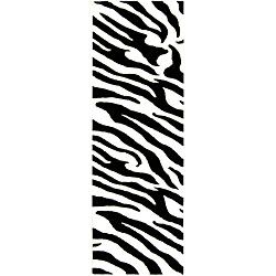 Handmade Zebra Wave White/ Black N. Z. Wool Runner (26 X 14)