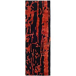 Handmade Soho Deco Black/ Red New Zealand Wool Runner (26 X 12)