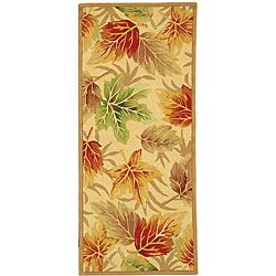 Hand hooked Foliage Ivory Wool Runner (26 X 8)