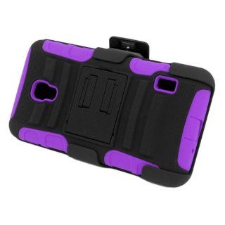 LF Heavy Duty Combat Armor Kickstand Case with Belt Clip Holster, LF Screen Protector, Lf Screen Wiper Bundle Accessory For MetroPCS LG Optimus F6 D500 (Purple / Black) Cell Phones & Accessories