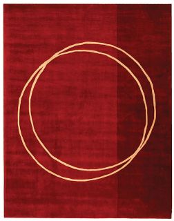Handmade Rodeo Drive Circle Of Life Red/ Ivory N.Z. Wool Rug (76 X 96)