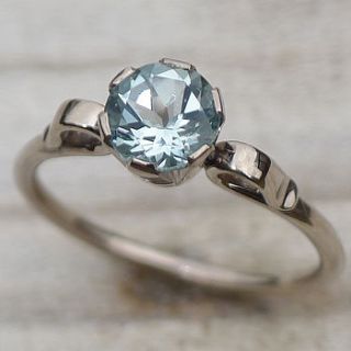 aquamarine scroll ring in 18ct white gold by lilia nash jewellery