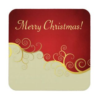 Merry Christmas golden swirls on red and cream Coasters