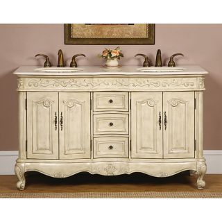 Silkroad Exclusive 58 inch Stone Counter Top Bathroom Vanity Lavatory Double Sink Cabinet