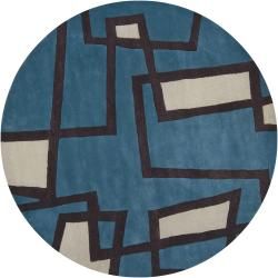 Contemporary Hand tufted Mandara Blue New Zealand Wool Rug (79 Round)