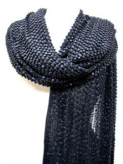 Sequin and Beaded Silk Chiffon Stole Scarf Wrap Shawl Black Fashion Scarves