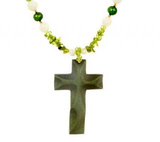 Lee Sands Cultured Pearl & Peridot Cross Necklace —