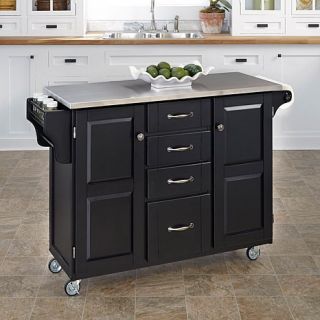 Home Styles Large Kitchen Cart   Black with Stainless Steel Top