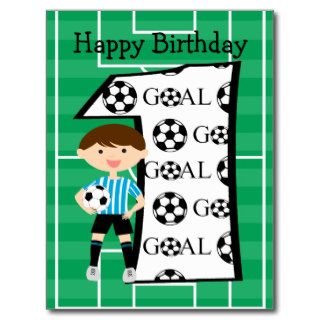 1st Birthday Blue and White Soccer Goal Postcard