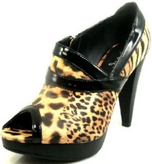 Qupid Leopard Peep toe Ankle Booties Finella294 x Natural Shoes