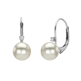 DaVonna 14k Gold 8mm Akoya Pearl and 1/10ct Diamond Earrings with Gift Box DaVonna Pearl Earrings