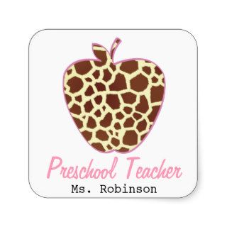 Giraffe Print Apple Preschool Teacher Square Sticker